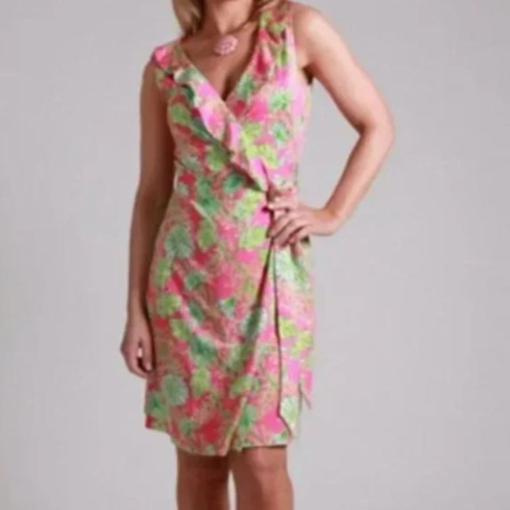 Lilly Pulitzer Pink & Green Floral Wrap Dress